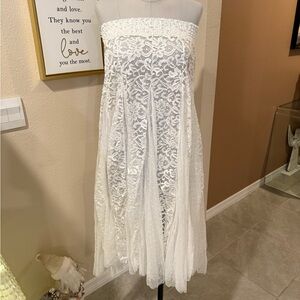 Free People White Lace Strapless Dress/ Skirt